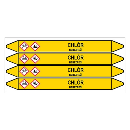 Značení potrubí, chlór,4 ks, 250 × 26 mm